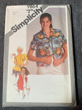 Simplicity Misses Shirt Sewing Pattern Size 10 9864 Uncut 1980s
